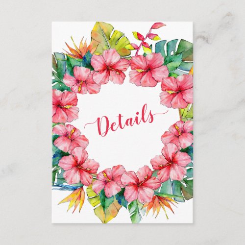 Tropical Hawaiian Hibiscus Details Wedding Enclosure Card