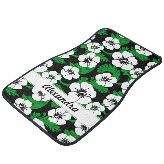 Tropical Hawaiian Hibiscus Floral Black Custom Set Car Mat (Angled)