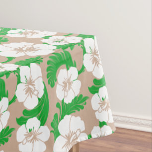 Tropical Hawaiian Hibiscus Floral Khaki Beige Tablecloth