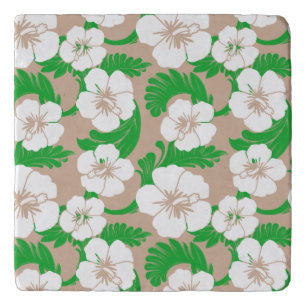 Tropical Hawaiian Hibiscus Floral Khaki Beige Trivet
