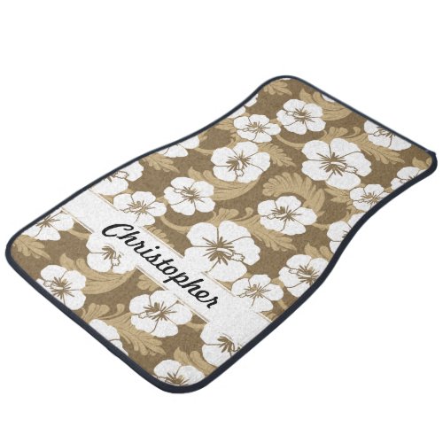 Tropical Hawaiian Hibiscus Floral Khaki Custom Set Car Mat