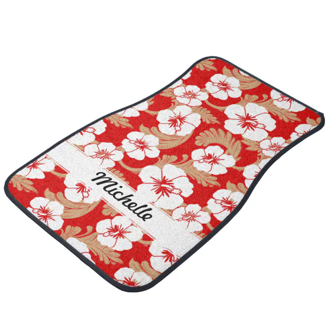Exotic Hibiscus Flower Hawaiian Print Floor Mat