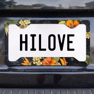 Tropical Hawaiian Hibiscus Flower Pattern License Plate Frame
