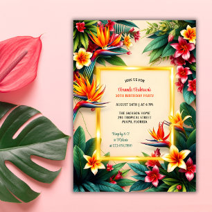 Tropical Hawaiian Hibiscus Flowers Birthday Party Invitation