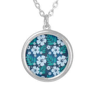 Tropical Hawaiian Hibiscus Flowers Silver Plated Necklace