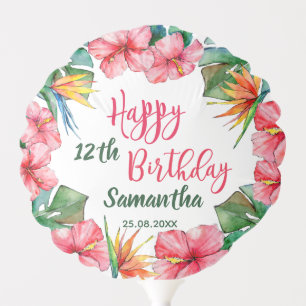 Tropical Hawaiian Hibiscus Happy Birthday Balloon