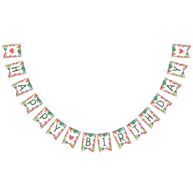 Tropical Hawaiian Hibiscus Happy Birthday Bunting Flags (All)