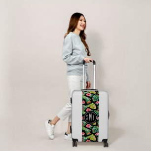 Tropical Hawaiian Hibiscus Monogram Black Luggage