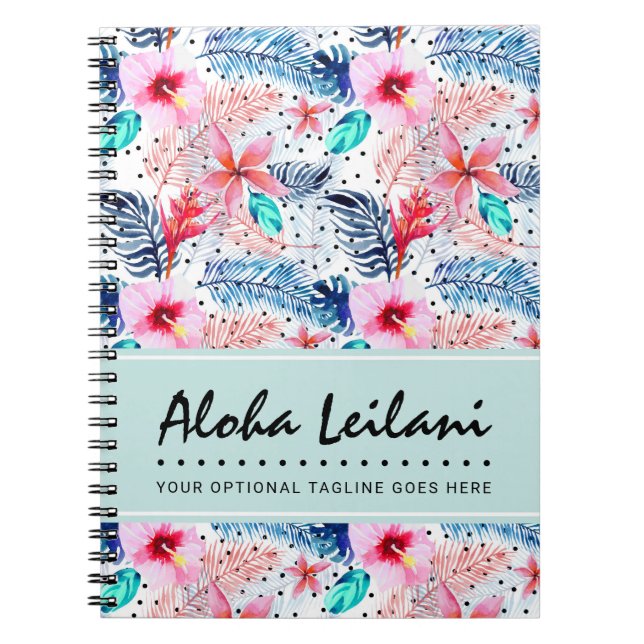 Tropical Hawaiian Hibiscus & Palm Leaf Watercolor Notebook (Front)