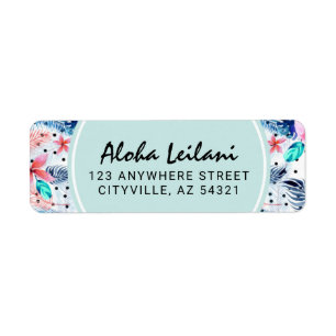 Tropical Hawaiian Hibiscus & Palm Return Address Label