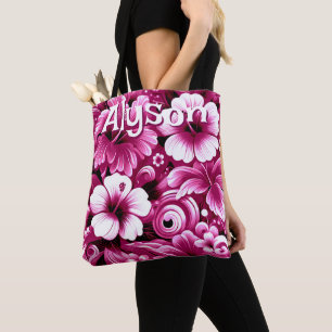 Tropical Hawaiian Hibiscus Pink White Personalized Tote Bag