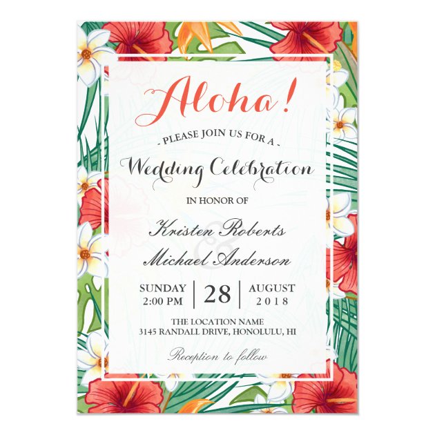 Tropical Hawaiian Hibiscus Wedding Celebration Invitation