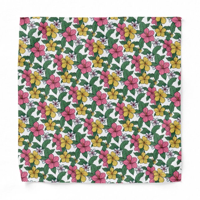 Tropical Hawaiian Hibiscus Wedding Pocket Square Bandana (Front)