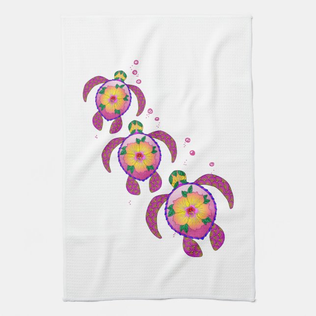 Tropical Hawaiian Honu Turtles Kitchen Towel (Vertical)