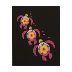 Tropical Hawaiian Honu Turtles Wood Wall Art
