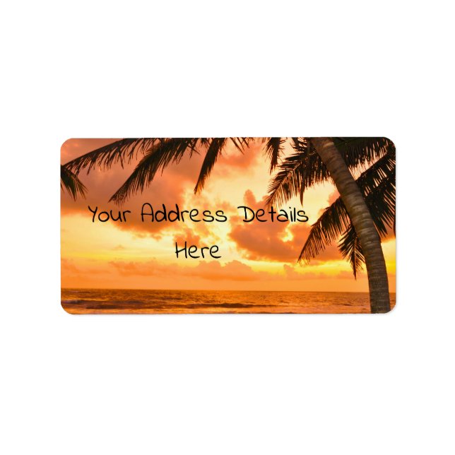 Tropical Hawaiian Island Beach Sunset Label (Front)