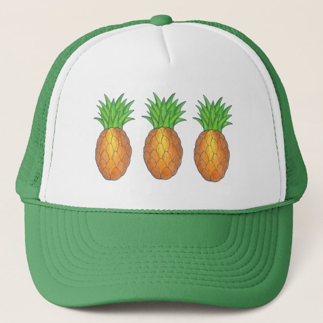 Tropical Hawaiian Island Luau Pineapple Fruit Trucker Hat (Front)