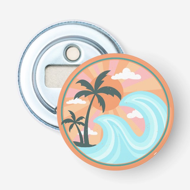 Tropical Hawaiian Island Palm Trees Good Vibes Bottle Opener (Front)