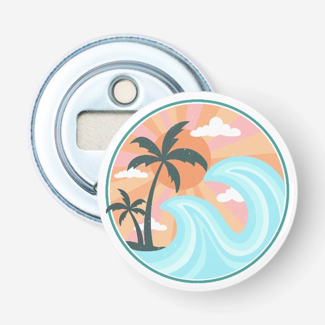 Tropical Hawaiian Island Palm Trees Good Vibes Bottle Opener (Front)