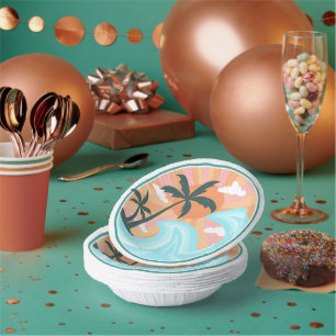 Tropical Hawaiian Island Palm Trees Good Vibes Paper Bowls