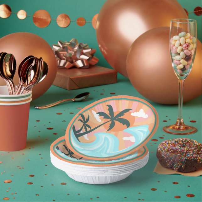 Tropical Hawaiian Island Palm Trees Good Vibes Paper Bowls (Multi)