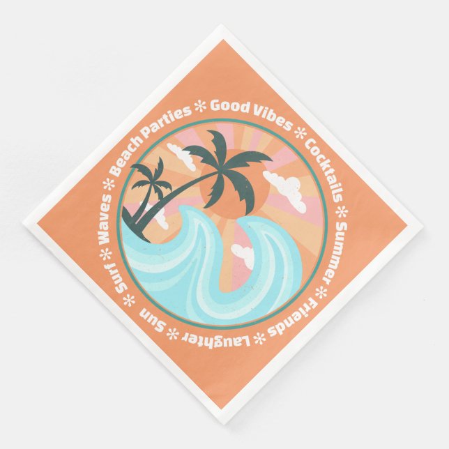 Tropical Hawaiian Island Palm Trees Good Vibes Paper Dinner Napkins (Corner)