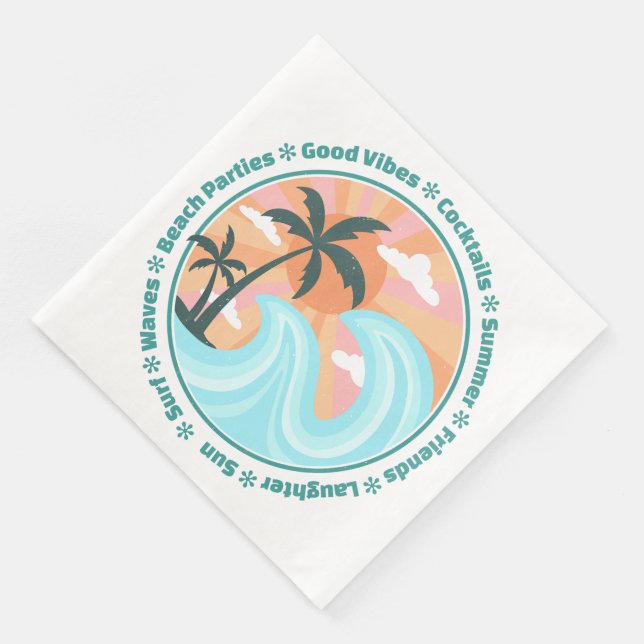 Tropical Hawaiian Island Palm Trees Good Vibes Paper Dinner Napkins (Corner)