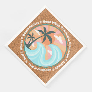 Tropical Hawaiian Island Palm Trees On Faux Cork Paper Dinner Napkins
