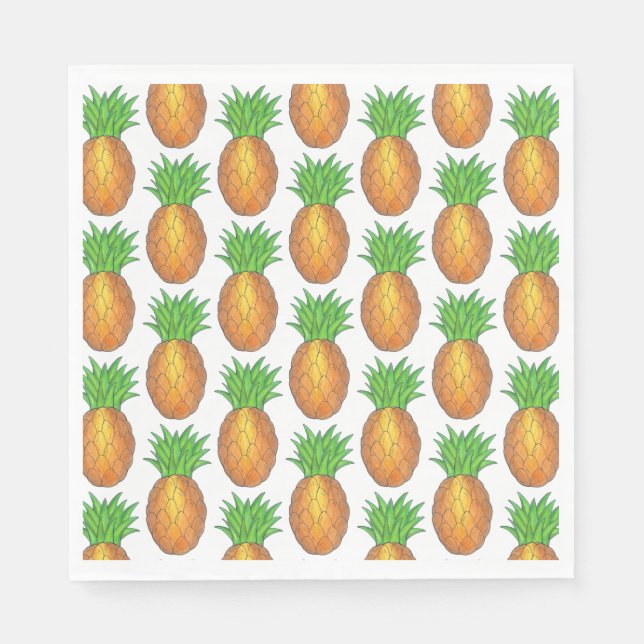 Tropical Hawaiian Island Pineapple Beach Print Napkins (Front)