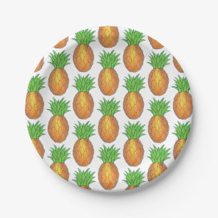 Tropical Hawaiian Island Pineapple Beach Print Paper Plates