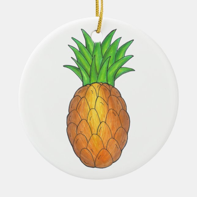 Tropical Hawaiian Island Pineapples Fruit Welcome Ceramic Ornament (Front)