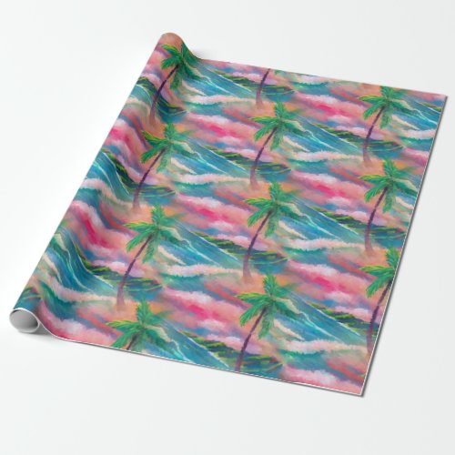 Tropical Hawaiian Island with Palm Tree Wrapping Paper