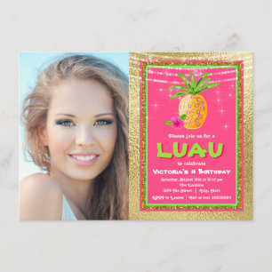 Tropical Hawaiian Luau Birthday Party Invitation
