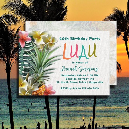 Tropical Hawaiian Luau Birthday Party Invitations