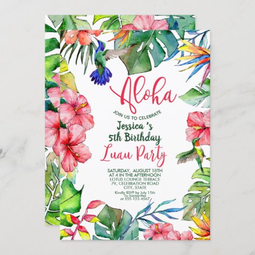 Tropical Hawaiian Luau Floral Birthday Invitation