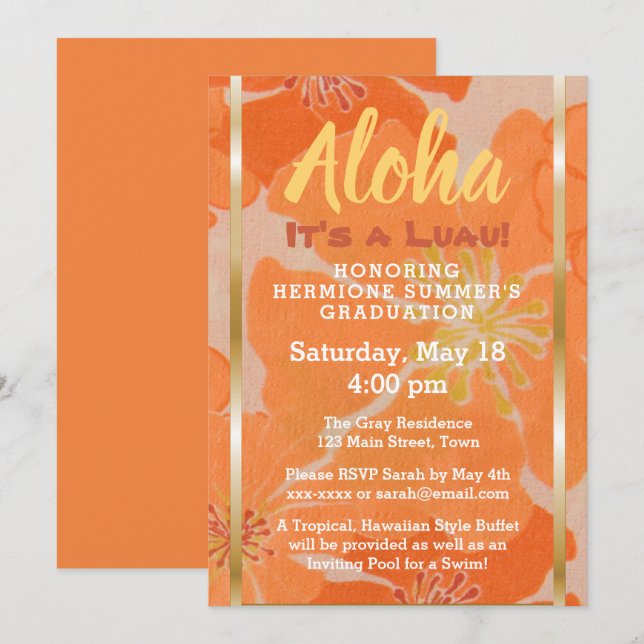 Tropical Hawaiian Luau Graduation Party Invite (Front/Back)