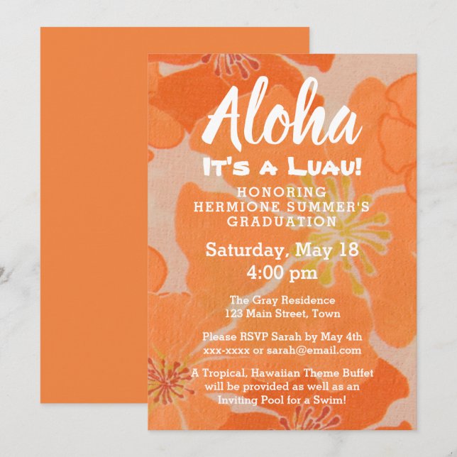 Tropical Hawaiian Luau Graduation Party Invite (Front/Back)