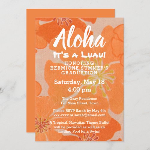 Tropical Hawaiian Luau Graduation Party Invite