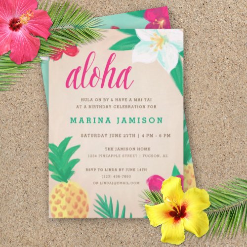 Tropical Hawaiian Luau Party Invitations