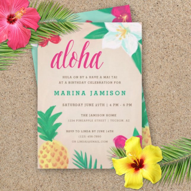 Tropical Hawaiian Luau Party Invitations (aloha birthday party luau invitation)