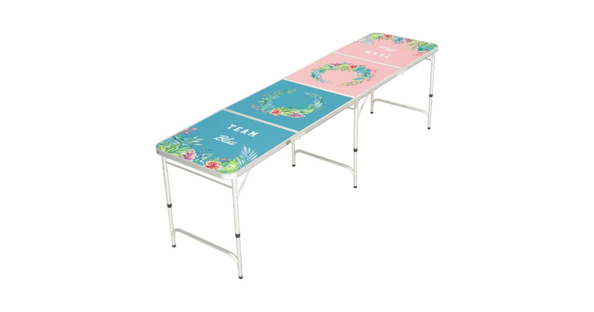 Tropical Hawaiian Luau Pink Blue Gender Reveal Beer Pong Table Zazzle