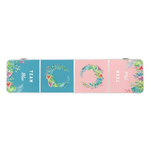 Tropical Hawaiian Luau Pink Blue Gender Reveal Beer Pong Table Zazzle