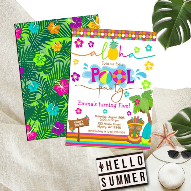 Tropical Hawaiian Luau Pool Party Kid's Birthday Invitation (Creator Uploaded)