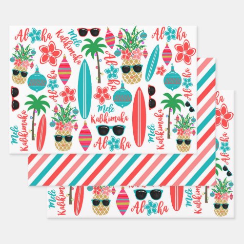 Tropical Hawaiian Mele Kalikimaka Christmas Wrapping Paper Sheets