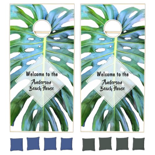 Tropical Hawaiian Monstera Leaf Greenery Cornhole Set