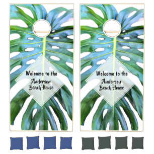 Tropical Hawaiian Monstera Leaf Greenery Family Cornhole Set