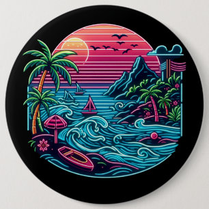 Tropical/Hawaiian neon beach Button