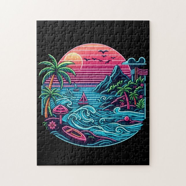Tropical/Hawaiian neon beach Jigsaw Puzzle (Vertical)