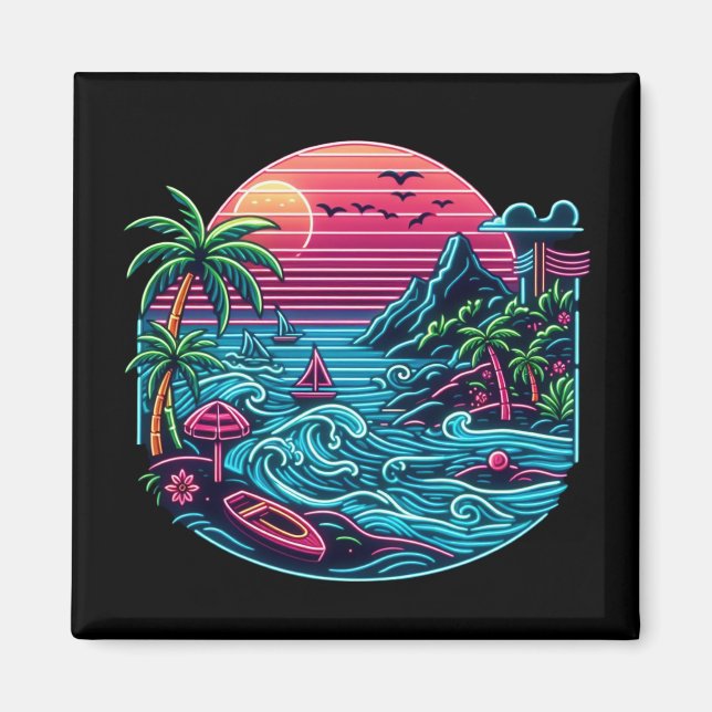 Tropical/Hawaiian neon beach Magnet (Front)