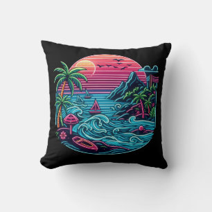 Tropical/Hawaiian neon beach Throw Pillow